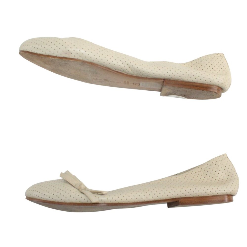 Kimel Design Studio Womens 8.5M Beige Leather Small Dot Pattern Bow Ballet Flats - Picture 7 of 10